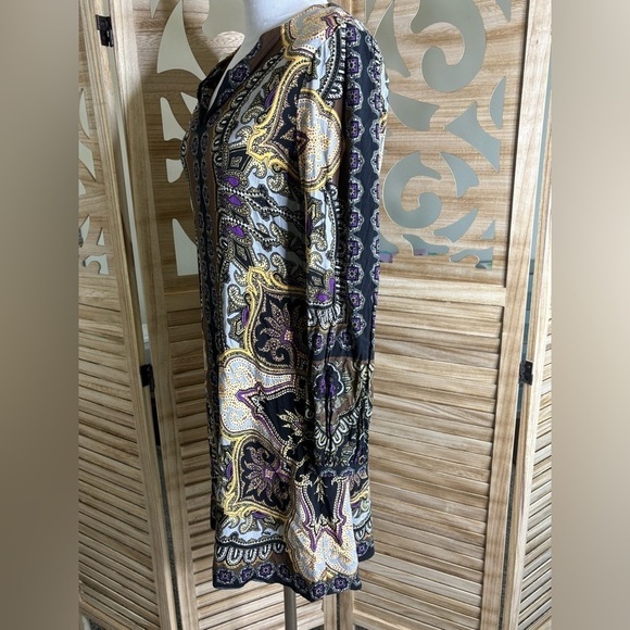 Hale Bob Women's Long Sleeve Straight Dress Knee Length Lined Colorful Paisley M - Picture 2 of 5